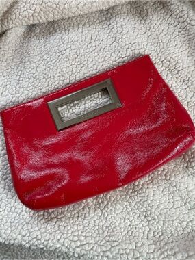 MICHAEL Michael Kors Red Patent Leather Clutch with Rectangular Metal Handle